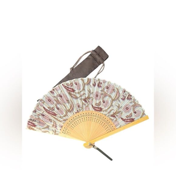 Celine Floral Hand Fan with Brown and Cream Accents - Picture 1 of 8
